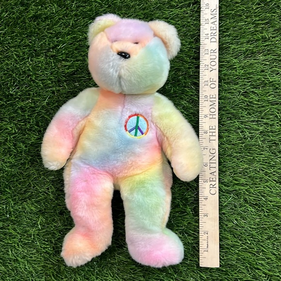 TY Beanie Buddies 14” Plush - Tie Dye Peace Bear - 1999 - Picture 2 of 5